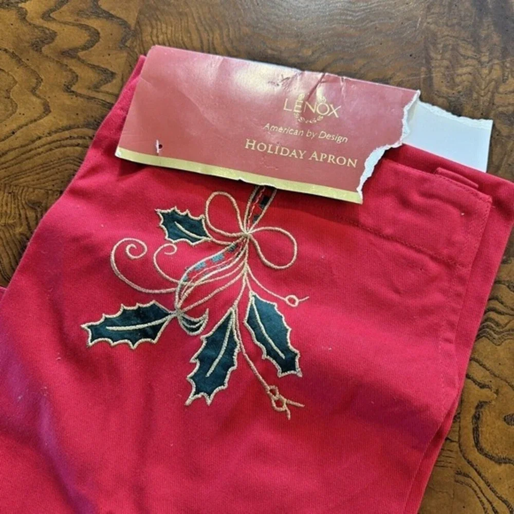 NEW Lenox Holiday Nouveau Adult Apron w/Pockets Adjustable Neckband HollyBerry‎